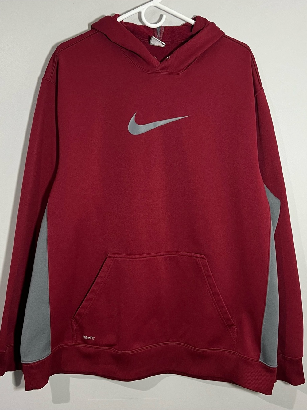 Nike NikeFit Therma Red Gray Long Sleeve Pullover Sweatshirt Hoodie Mens XXL